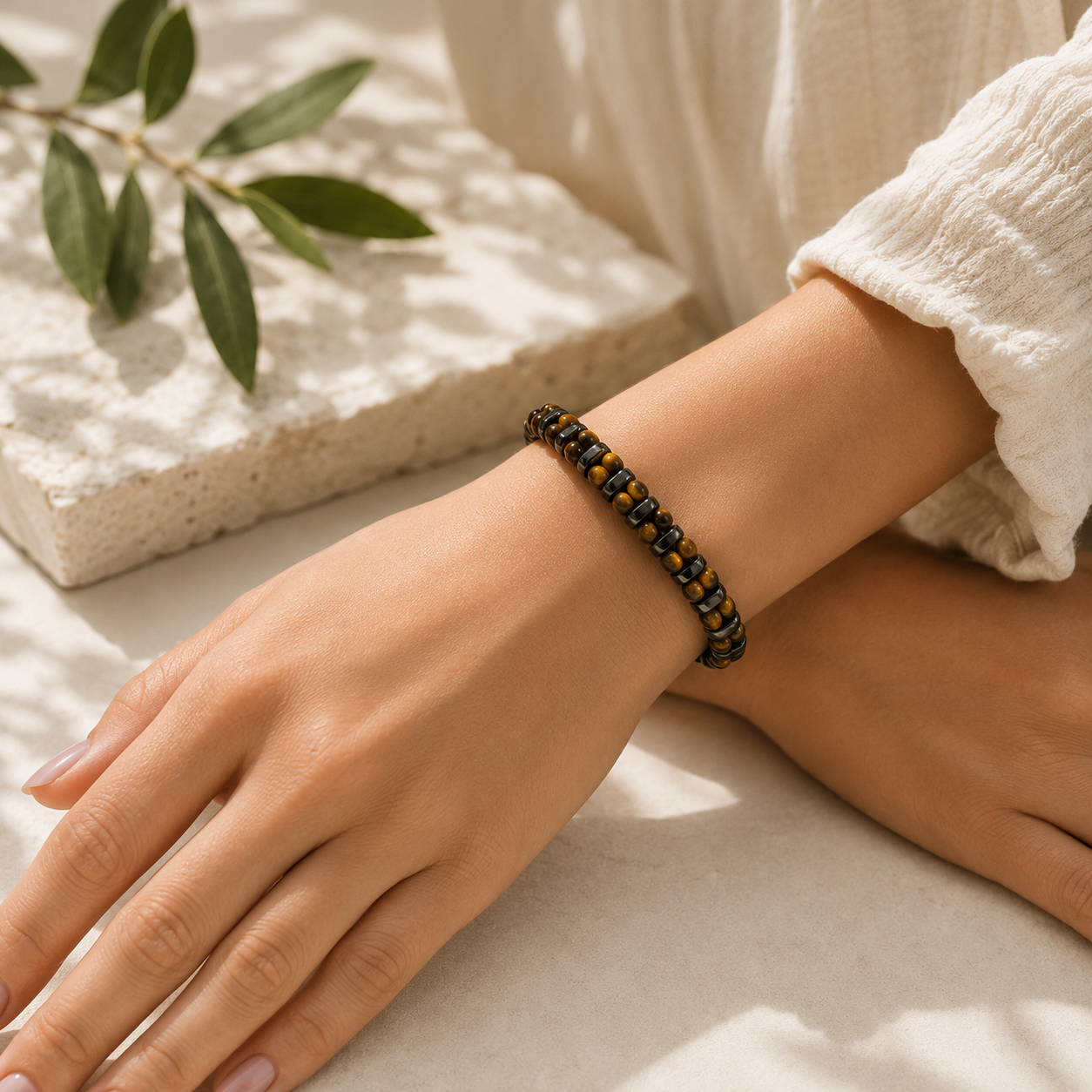 Natural Brown Tiger Eye & Hematite Bracelet