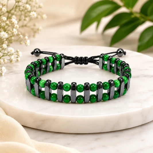 Green Tiger Eye & Hematite Bracelet | Handcrafted Natural Gemstone Bracelet