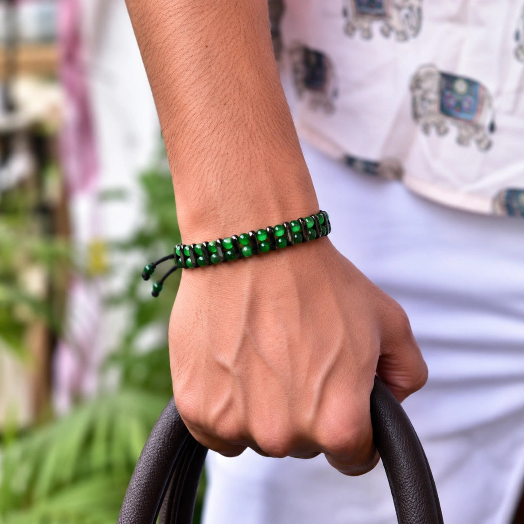 Green Tiger Eye & Hematite Bracelet | Handcrafted Natural Gemstone Bracelet