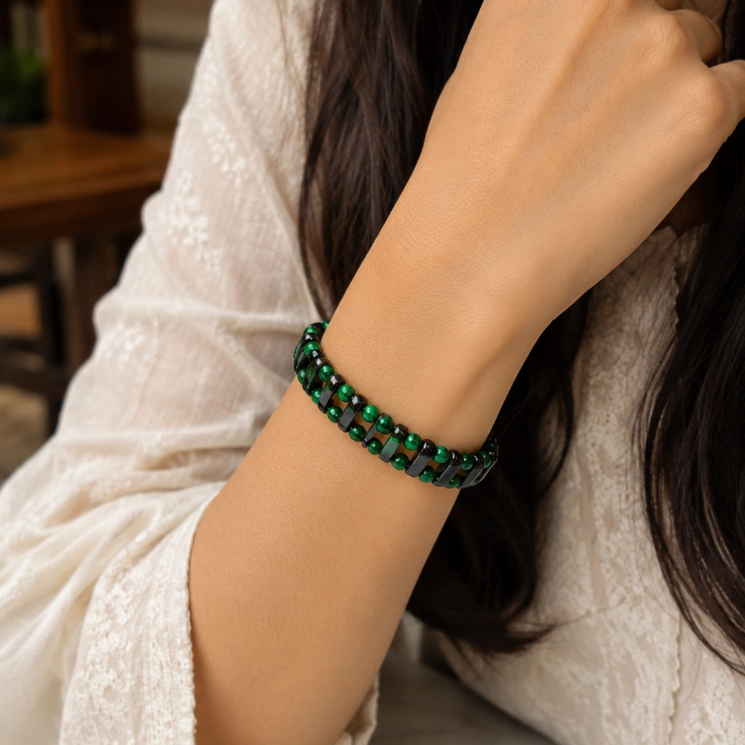 Green Tiger Eye & Hematite Bracelet | Handcrafted Natural Gemstone Bracelet