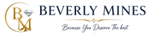 Beverly Mines logo with a gold circular monogram and diamond icon on the left, navy text reading BEVERLY MINES, and the phrase 'Because You Deserve The best' in dark script on a white background.
