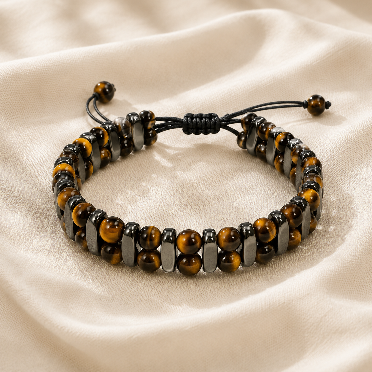 Natural Brown Tiger Eye & Hematite Bracelet