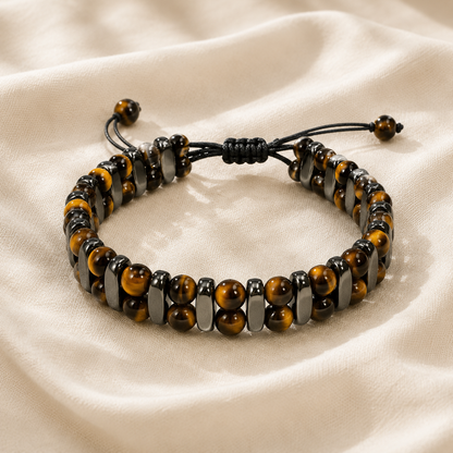 Natural Brown Tiger Eye & Hematite Bracelet