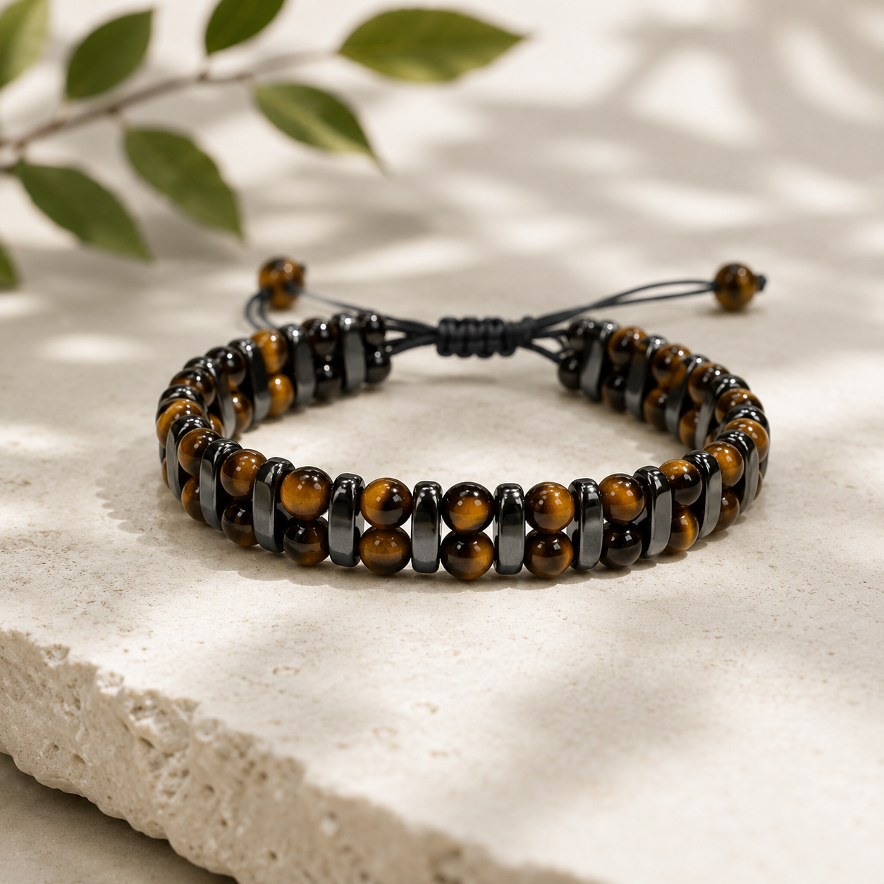 Natural Brown Tiger Eye & Hematite Bracelet