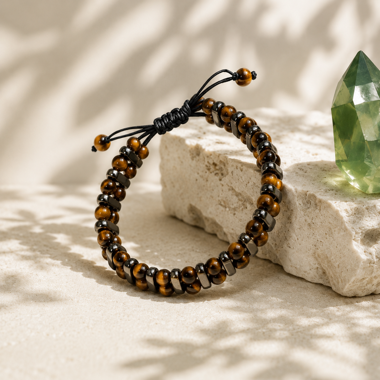 Natural Brown Tiger Eye & Hematite Bracelet