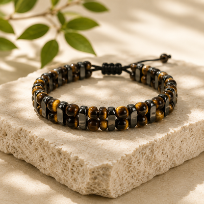 Natural Brown Tiger Eye & Hematite Bracelet