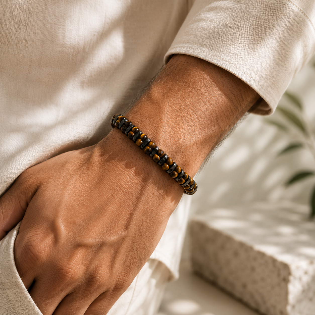 Natural Brown Tiger Eye & Hematite Bracelet