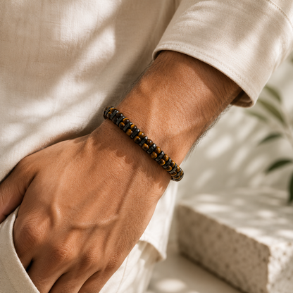 Natural Brown Tiger Eye & Hematite Bracelet